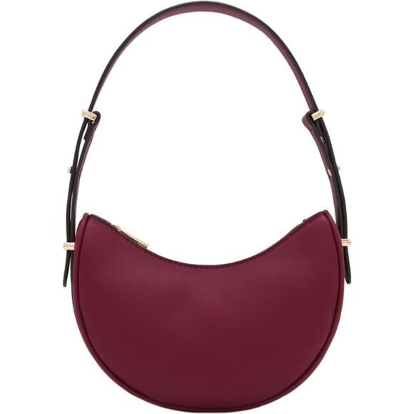 Handbags - Small Crescent Smooth Faux Leather Bag Burgundy